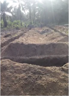 Excavated earth and footing trenches at the New Cess school site